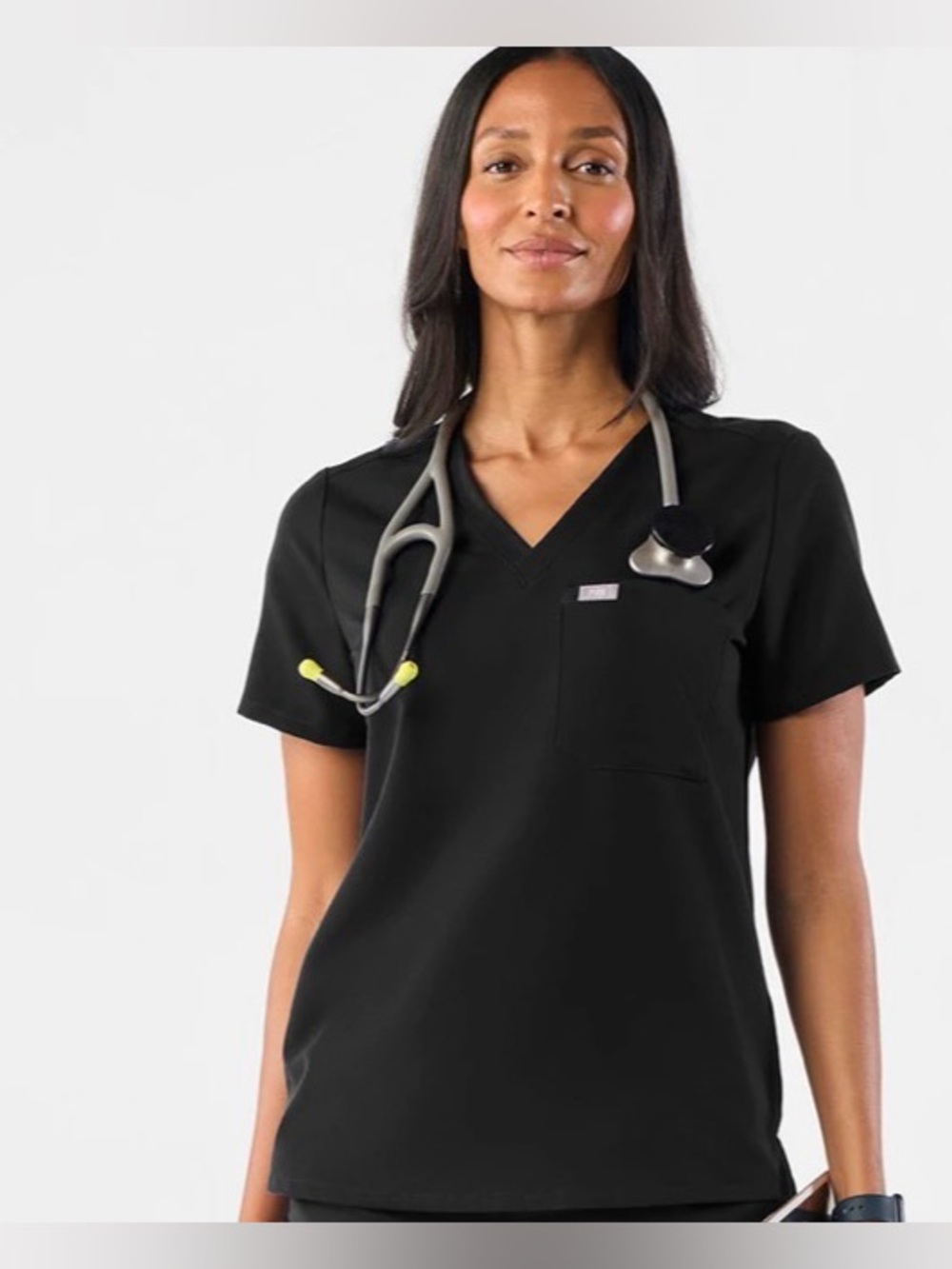 FIGS Catarina One Pocket V-Neck FIONx Scrub Top Womens Black | Small EUC